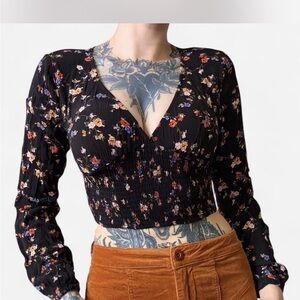 Garage Black Floral Long Sleeve Blouse
